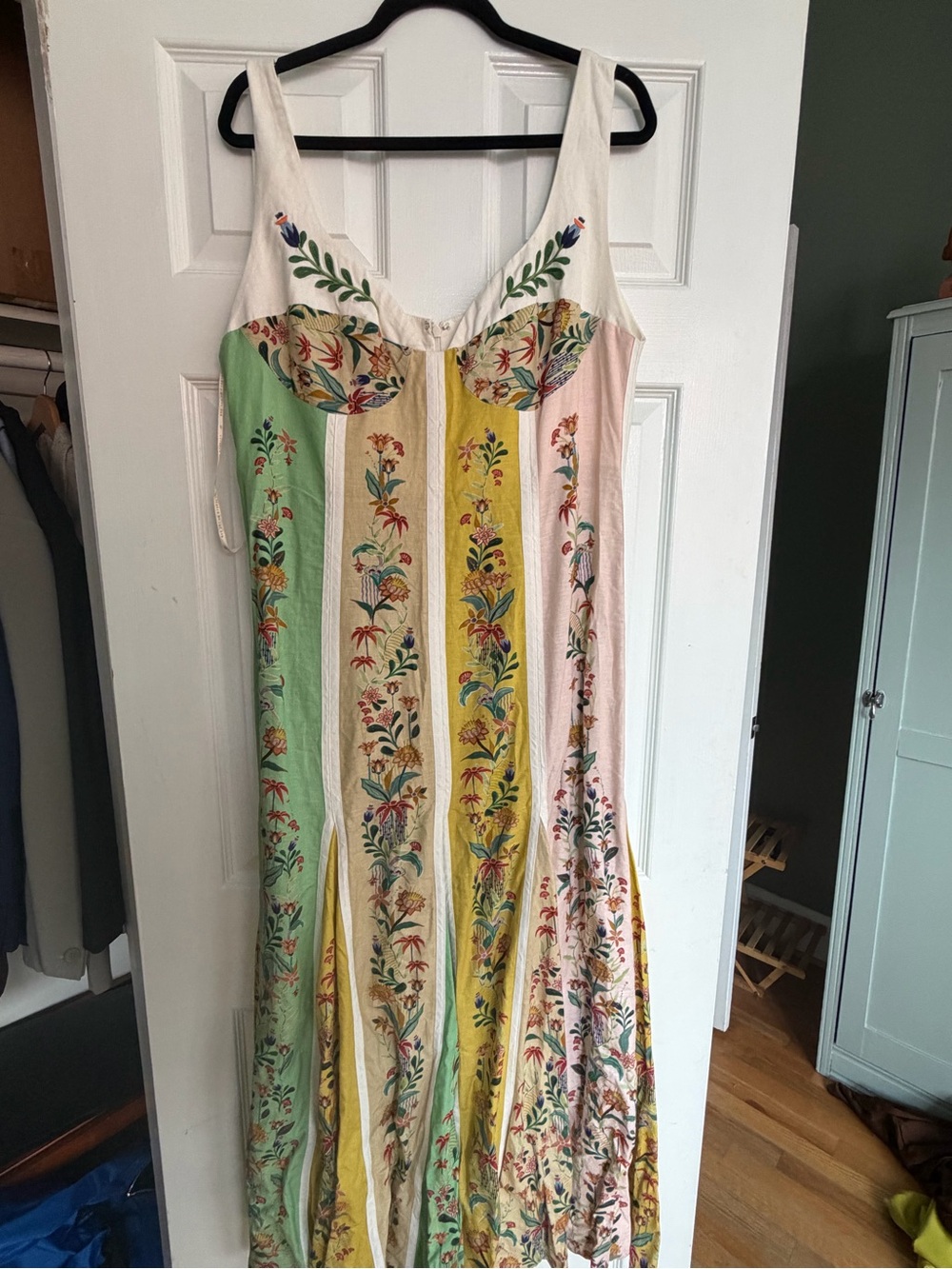Farm Rio- Bohemian Floral Stripe Maxi Dress in Pastel Multi